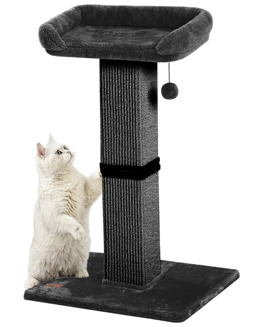 Karolpar 32" Cat Scratching Post for Indoor Cats Sisal Cat Scratcher with Plush Perch Large Scratch Post with Bed Removable Cover Sisal FabricBlack